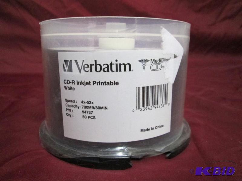 lot 71 image: New roll of 50 Verbatim CD-R. Inkjet printabl...