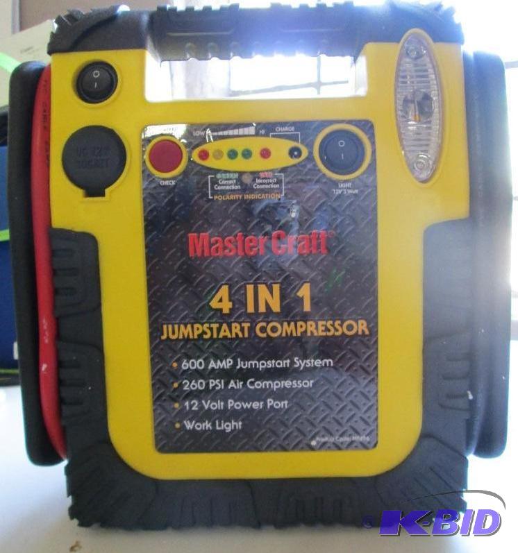 lot 8 image: Master Craft 4 in 1 jumpstart compressor. 600...