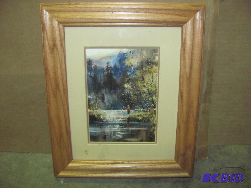Framed and Matted Print featuring fly fisherm...