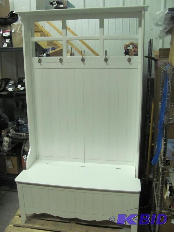 This CoatHat Rack features a built-in storag...