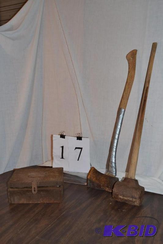 lot 17 image: Axe, mall, splitting wedges.