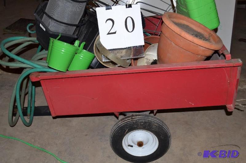 lot 20 image: lawn cart, flower pots