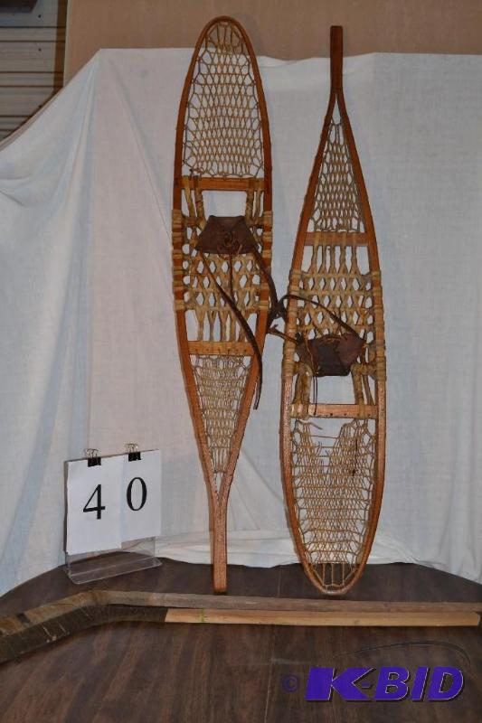lot 40 image: Vintage snowshoes, little hockey sticks
