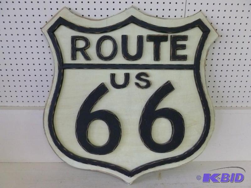 lot 10 image: Large Route U.S 66 wooden wall sign that meas...