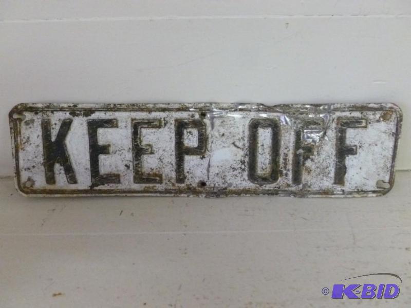 lot 109 image: Vintage Keep Out embossed metal sign that mea...