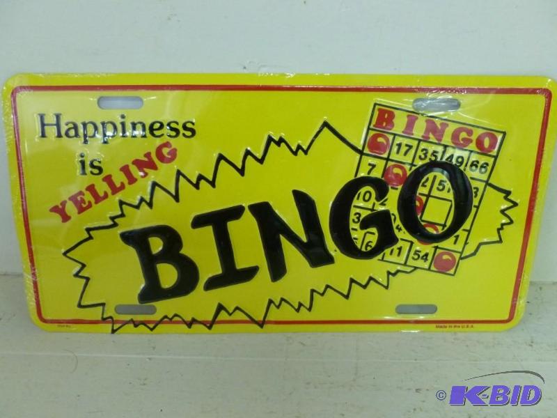 lot 127 image: Happiness Is Yelling Bingo embossed metal lic...
