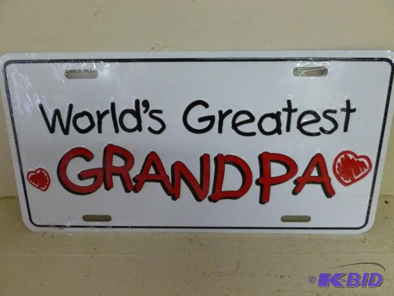 lot 131 image: Worlds Greatest Grandpa embossed metal licen...