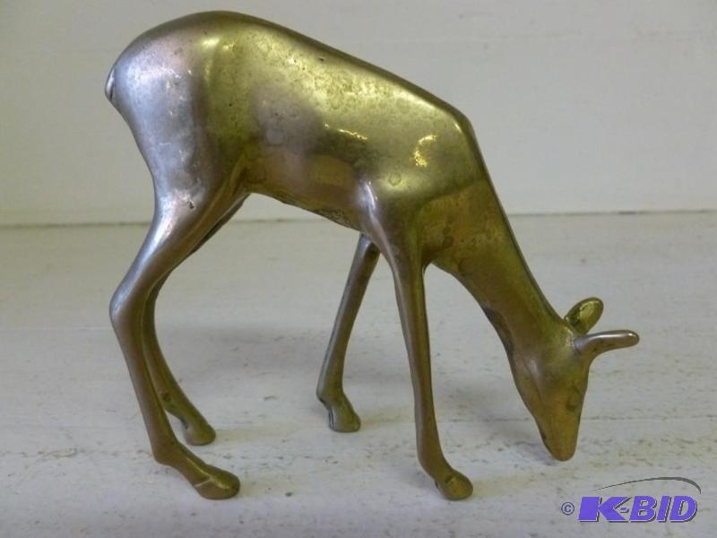 lot 145 image: Vintage cast brass deer figurine that measure...