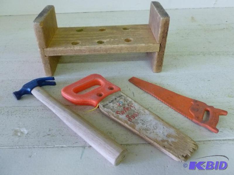 lot 221 image: Vintage Fisher Price kids wooden handyman set...