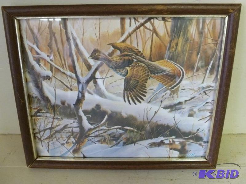 lot 235 image: Killen - Grouse wood framed print that measur...
