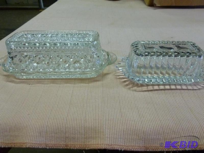 lot 244 image: Lot of two vintage cut glass butter dishes....
