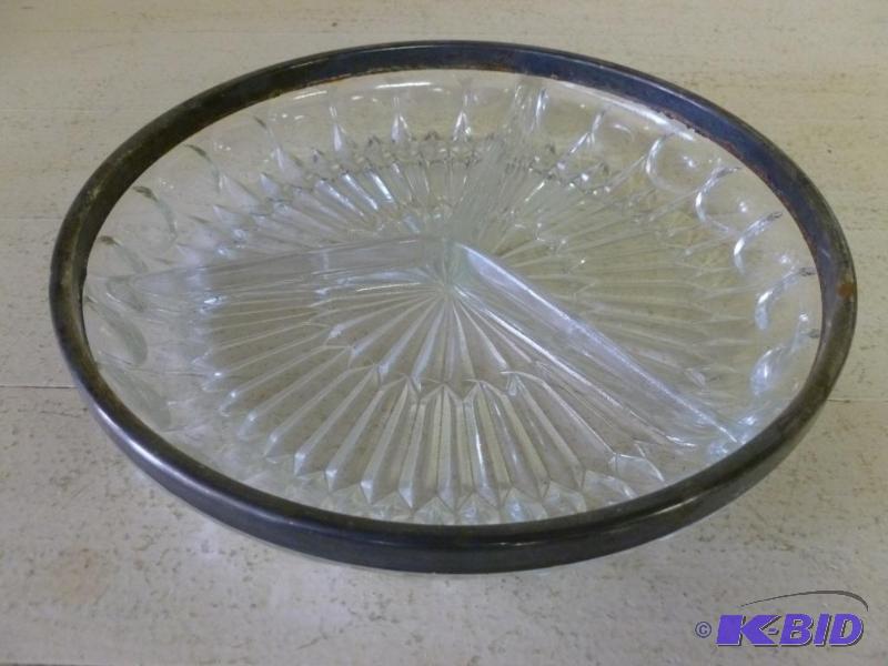 lot 263 image: Vintage divided cut glass metal rimmed pickle...