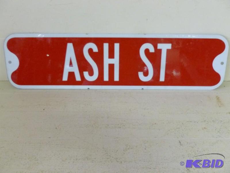 lot 28 image: Ash St heavy gage metal sign that measures 6&...