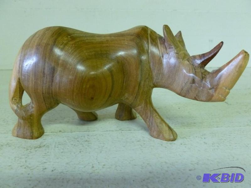 lot 64 image: Beautiful hand carved wooden Rhino decoration...