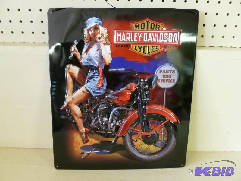 lot 8 image: Harley Davidson heavy gage embossed metal sig...