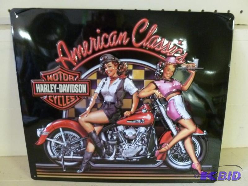 lot 9 image: Harley Davidson heavy gage embossed metal sig...