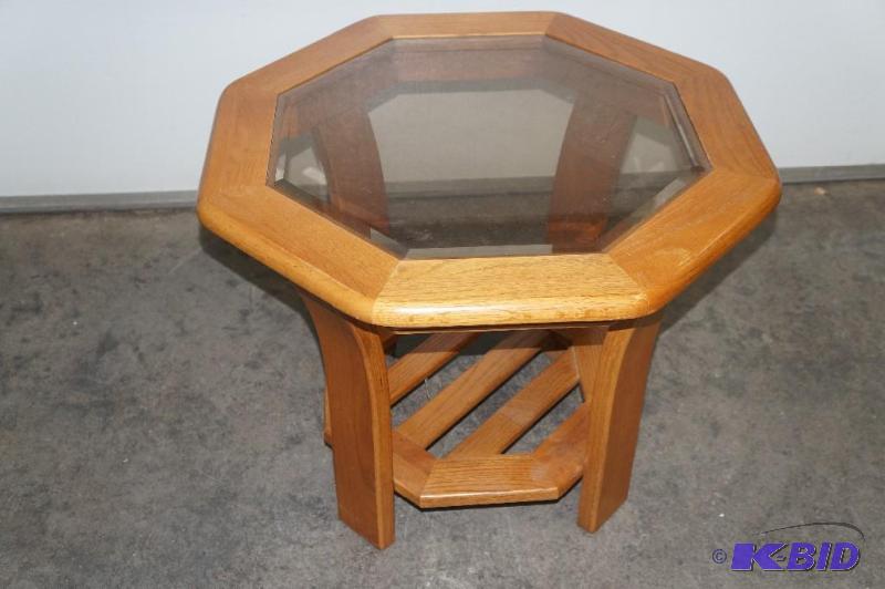 Glass Top Wood End Table