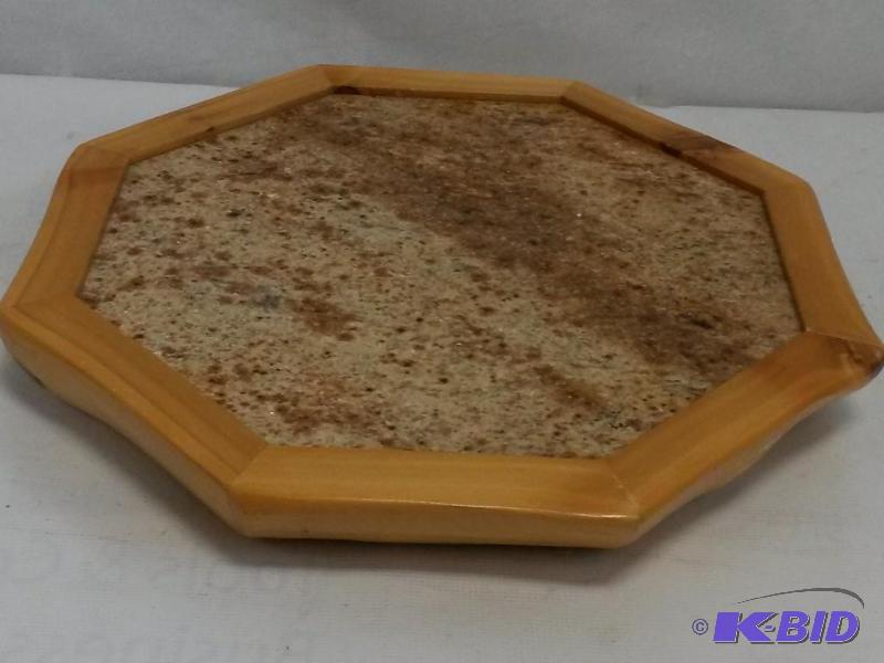 Large Octagon Lazy Susan, Granite With Wood Trim