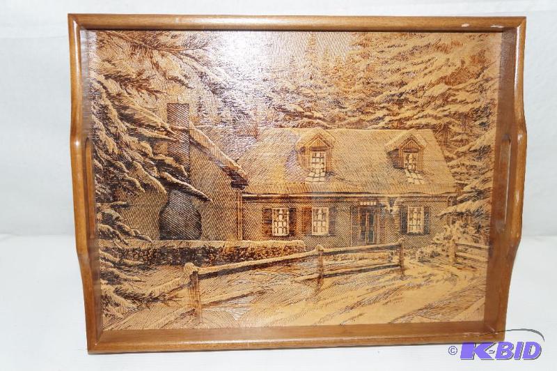 Wood Serving Tray With Etched Design