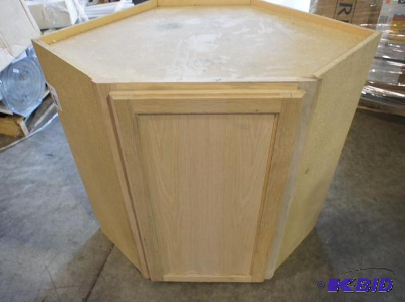 lot 24 image: Unfinished Oak Corner Wall Cabinet. Dimension...