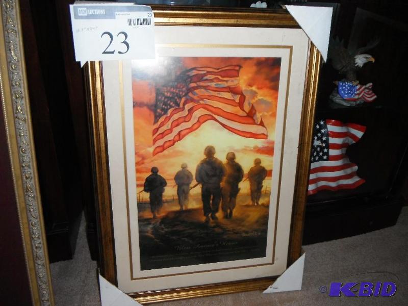 lot 23 image: 18.5&quotx24" Framed&nbspBless America...