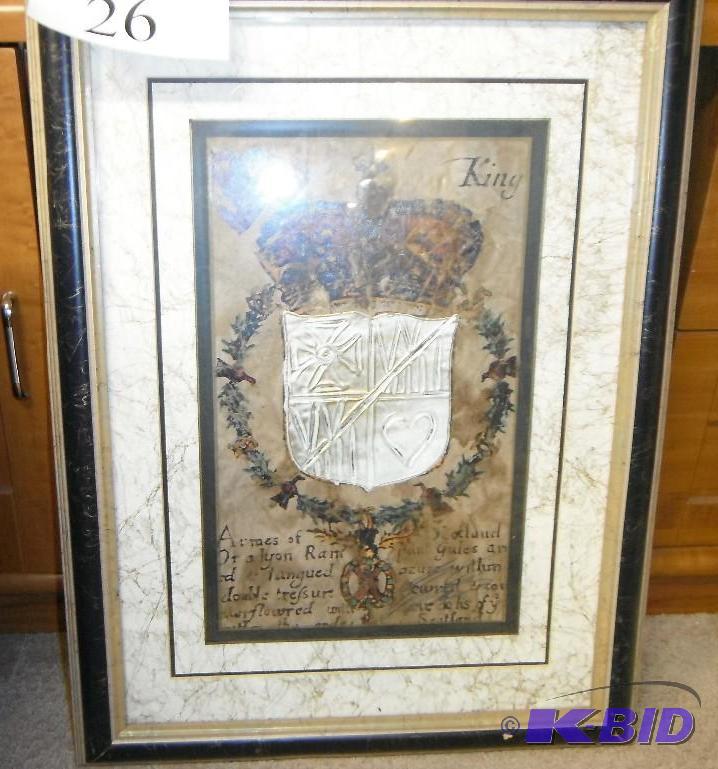 lot 26 image: 20.5&quotx26.5" Framed Royal Crest Pict...