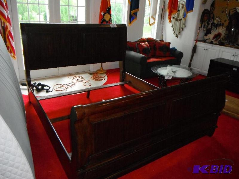 lot 38 image: King size bed frame with rustic finish...