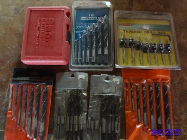 Large Lot of Brad Point Bits, Tapered Bit Set...