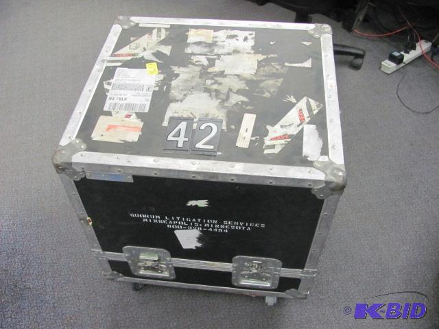 lot 42 image: Padded equipment case on wheels. 2 of the whe...