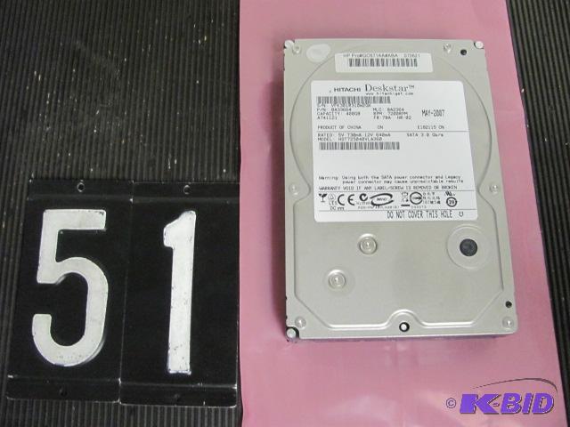 lot 51 image: Hitachi 400G 3.5" SATA hard drive. Teste...