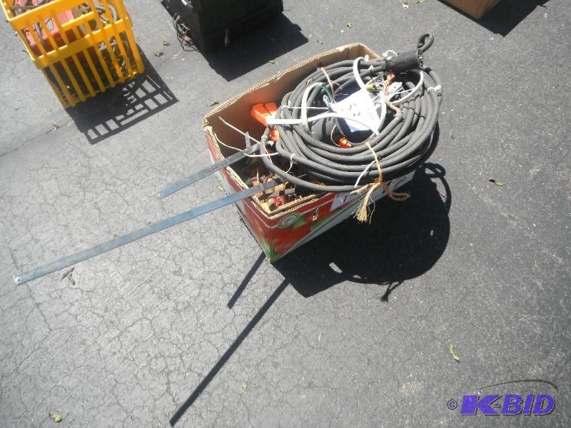 lot 153 image: Box with various items including Clamps, Cord...