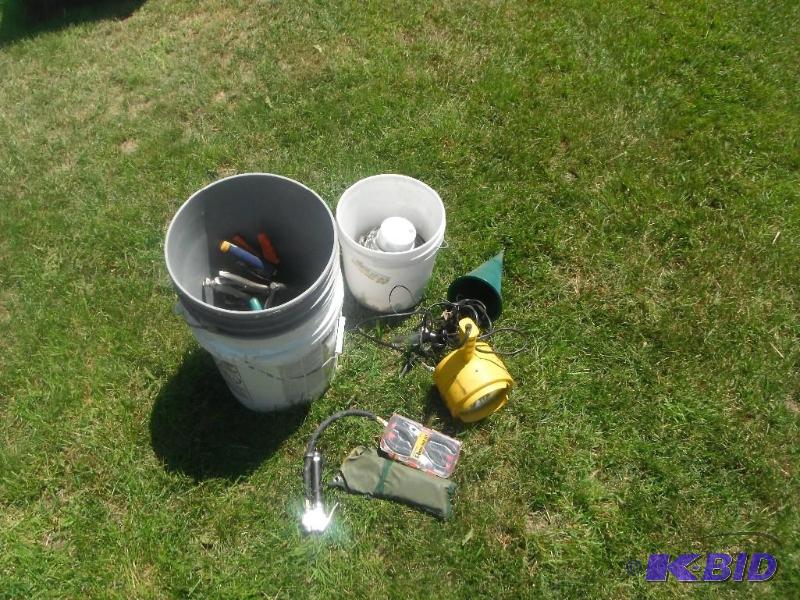 lot 154 image: Buckets with various items including Pliers, ...