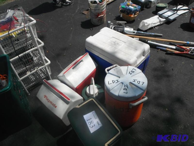 lot 183 image: An assortment of items including 4 Coolers an...