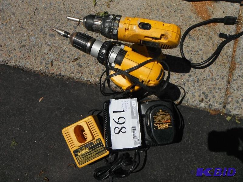 lot 198 image: 2 Drills, 3 Batteries, 3 Chargers...