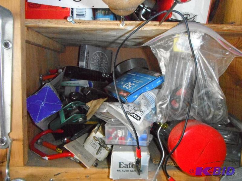 lot 78 image: 3 Selves with various items including Tire Re...