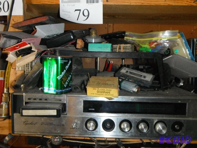 lot 79 image: 2 Shelves with various items including Casset...