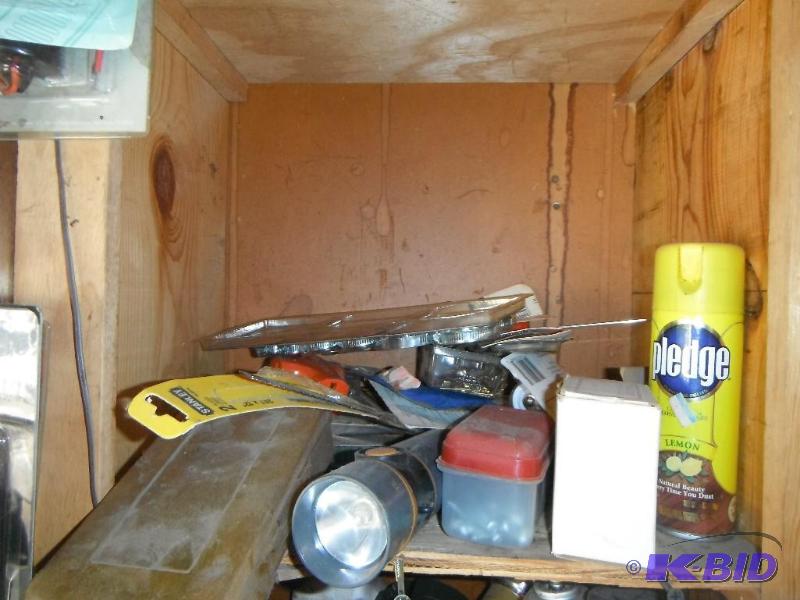 lot 80 image: 3 Shelves with various items including Pledge...