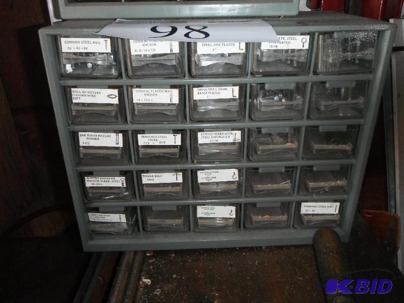 lot 98 image: Storage Box with various Nuts, Screws, Washer...