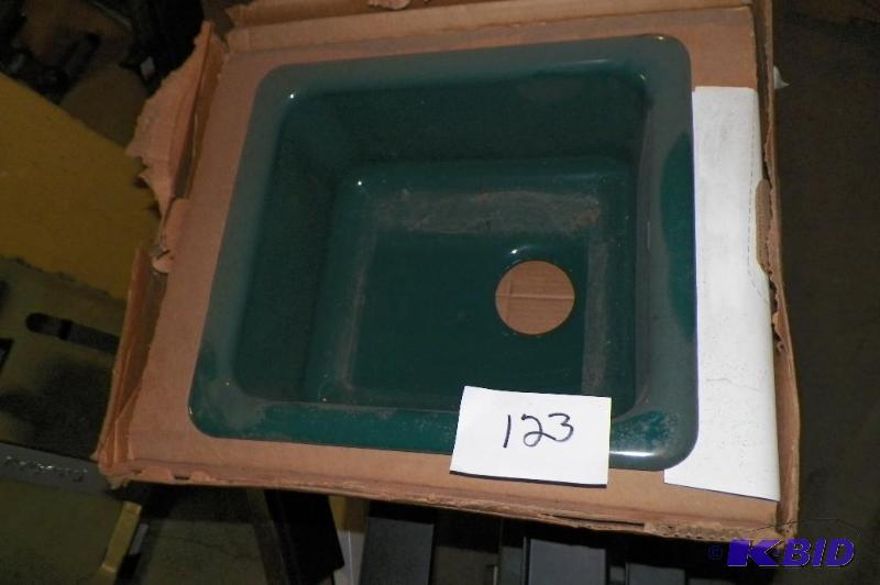 lot 123 image: Kohler K-6584 Iron Stone Sink Teal new in box Self Rimming 19 x 17