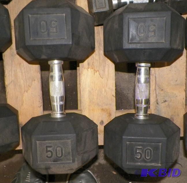 lot 90 image: 50lbs. Rubber Dumbbell Set