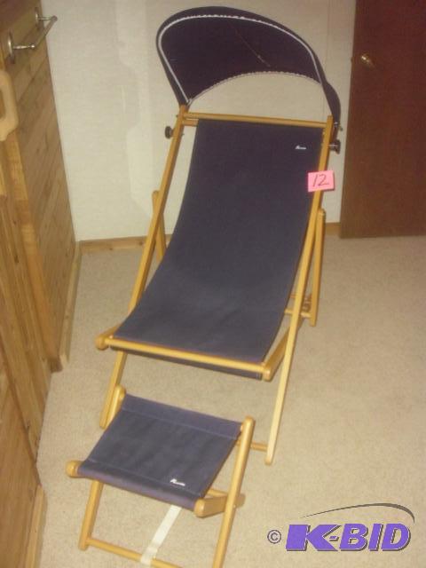 2, wood and canvas adjustable beach chairs wi...