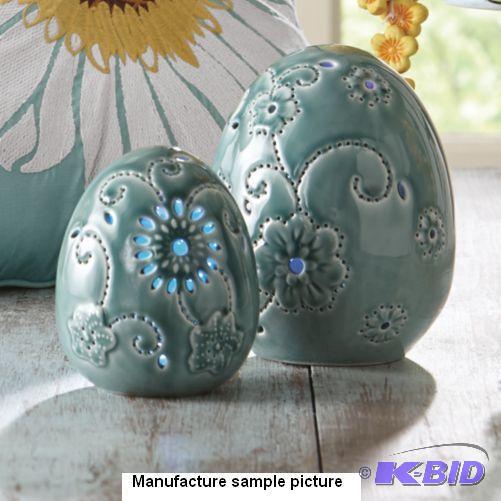 Set of 2 LED Eggs -Pierced, embossed cerami...