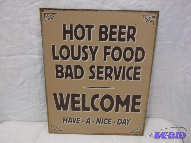 Hot Beer Lousy Food sign measuring 12&quot W...