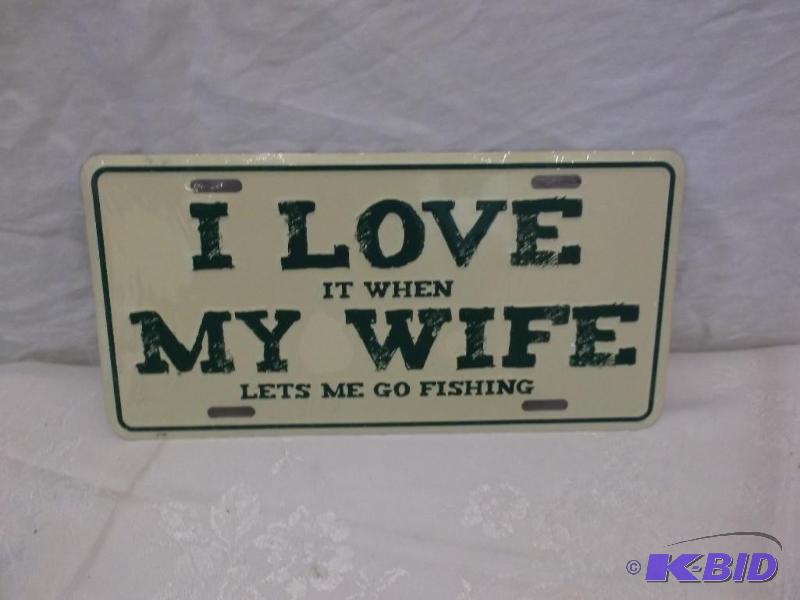 I Love My Wife embossed metal license plate s...