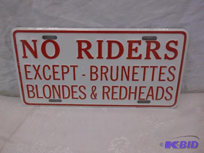 NO RIDERS embossed metal license plate sign g...