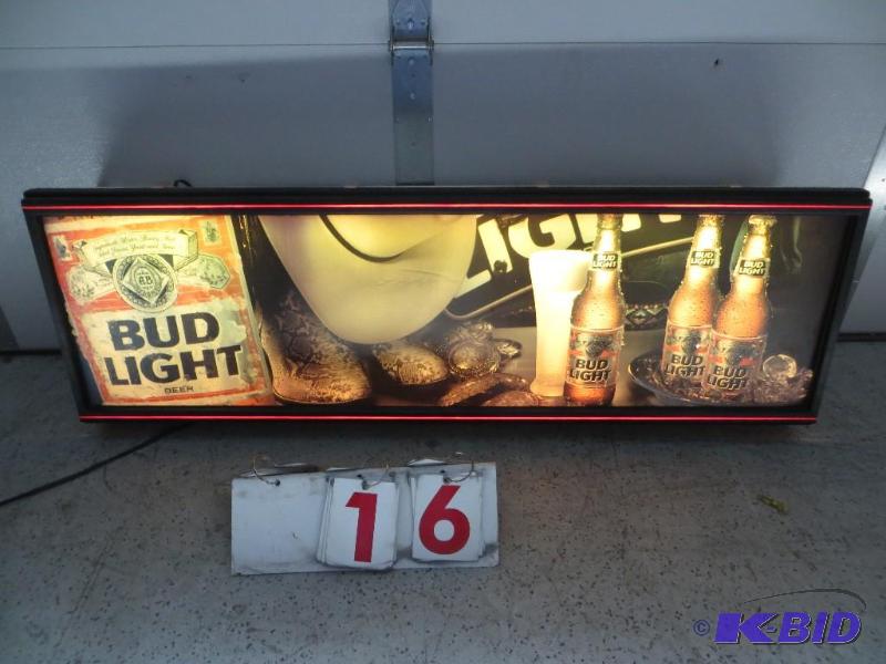 lot 16 image: Bud Light Lighted Sign. Cowboy hat and boots ...