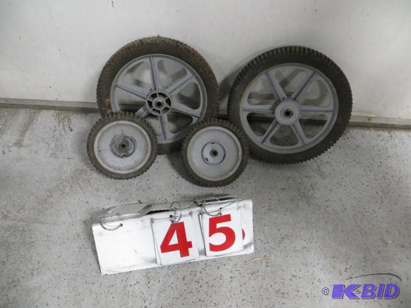 lot 45 image: Lot of 4 lawn mower wheels...