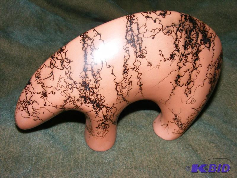 Native American ceramic bear with horse-hair ...