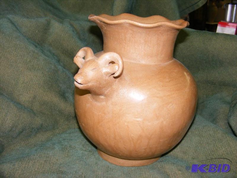 effigy pot, made in Mexico Clay pot with Rams...