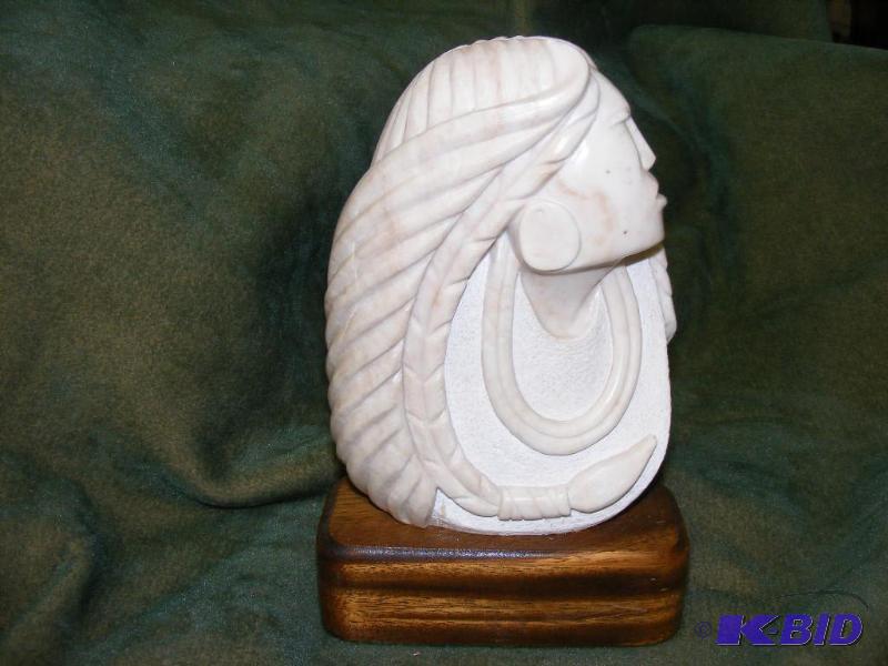 Native American sculputure on wood base, sign...